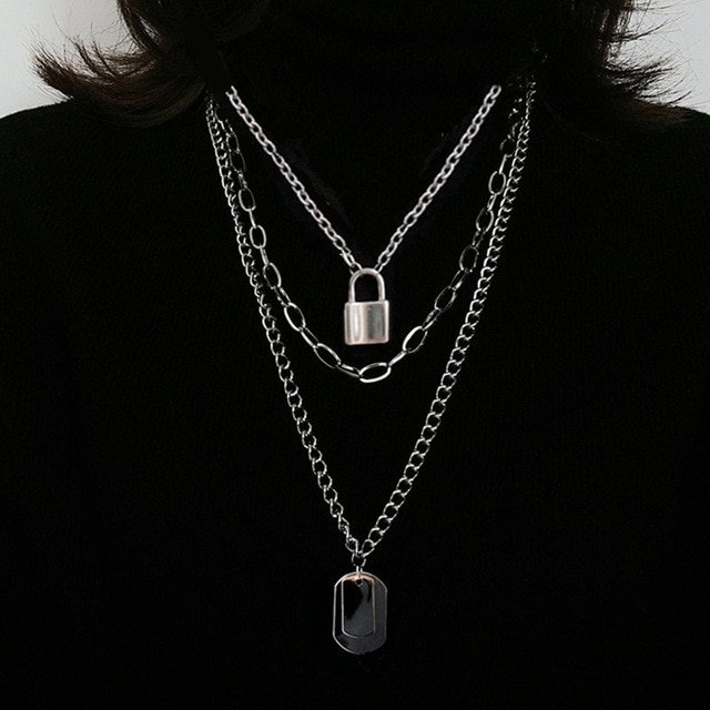 Vícevrstvý grunge Kpop řetízkový náhrdelník pro ženy i muže